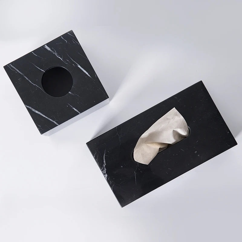 Marble squared tissue box - Black