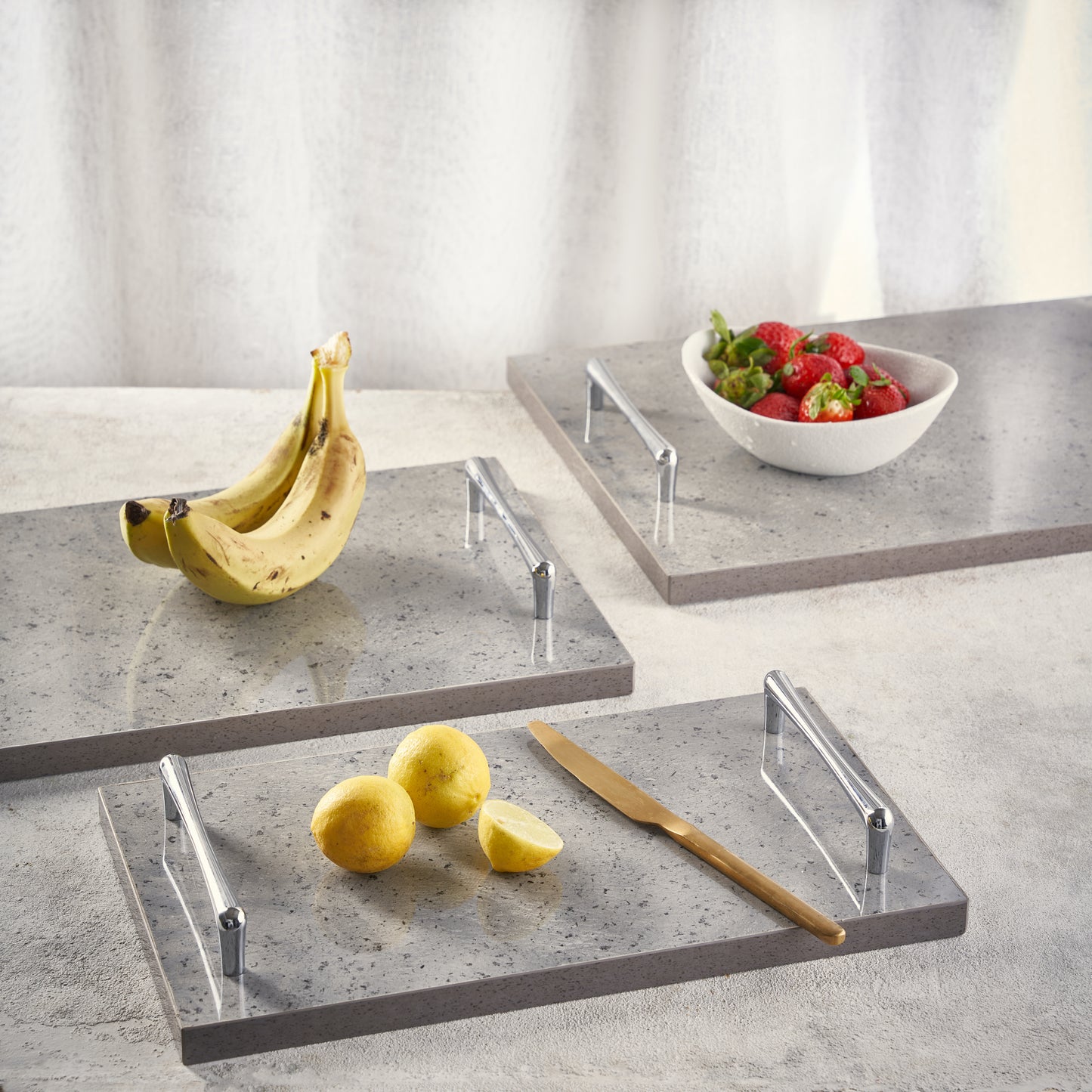 Dark grey tray silver handles