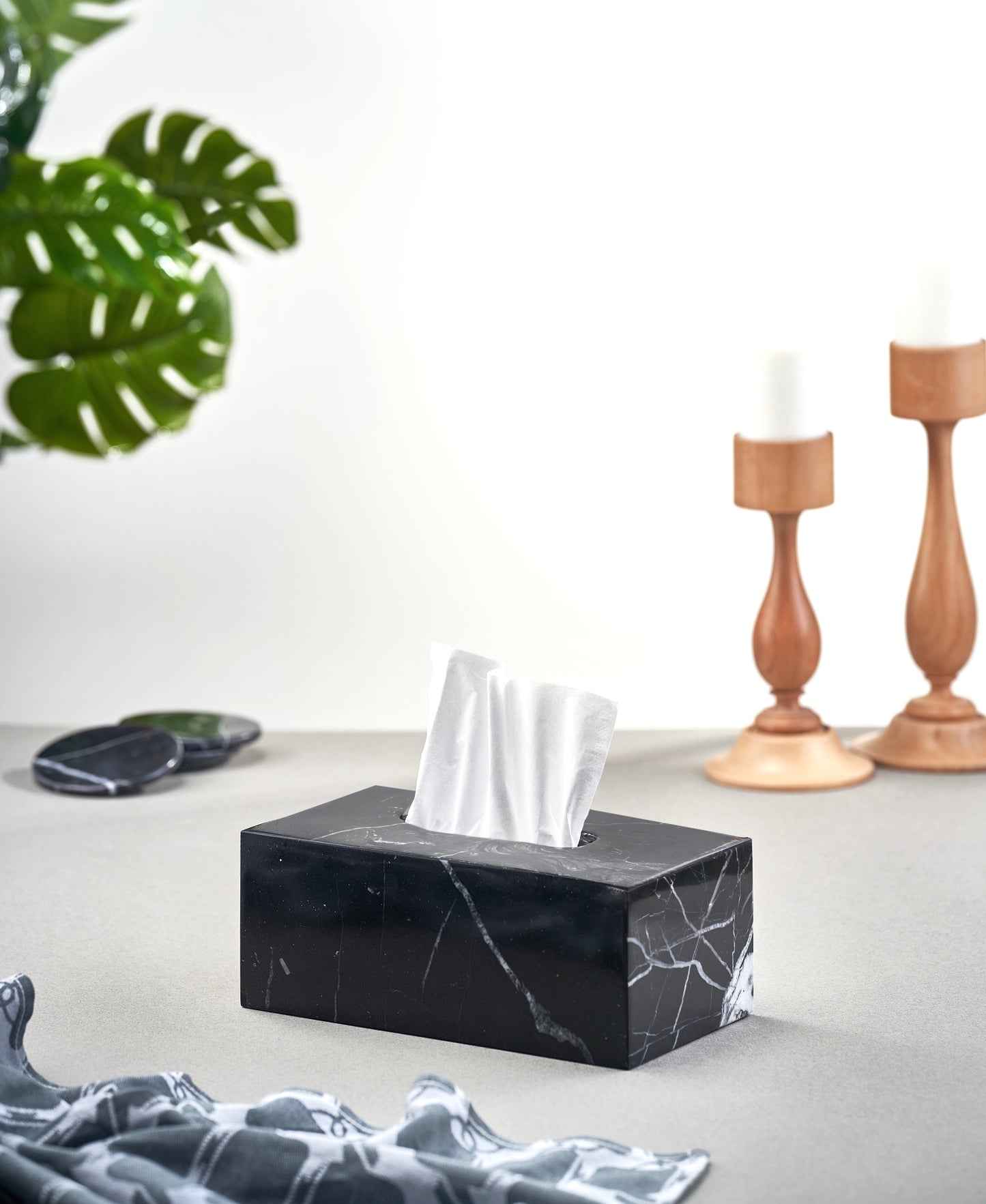 Marble rectangular tissue box - Black