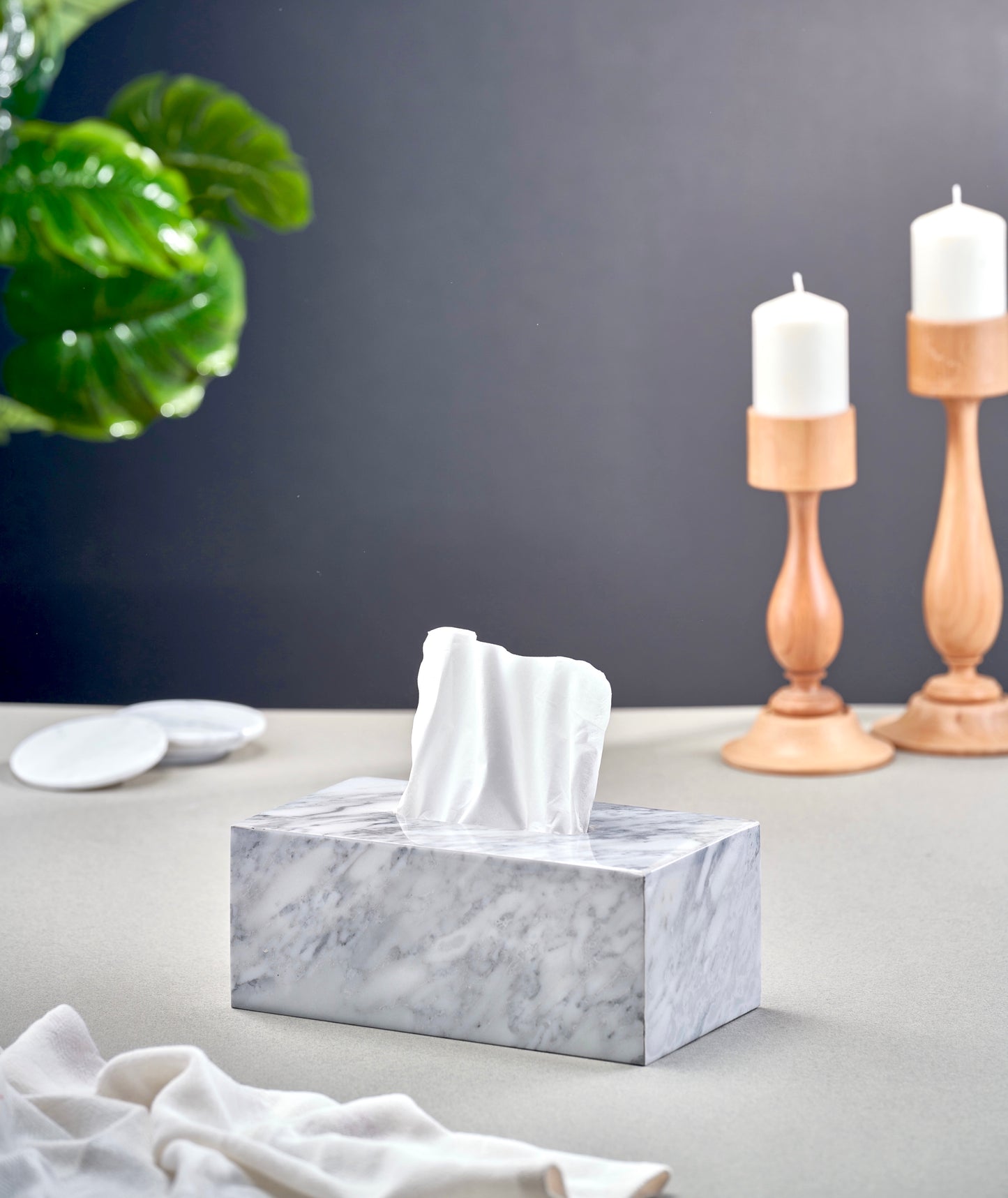 Marble rectangular tissue box - White