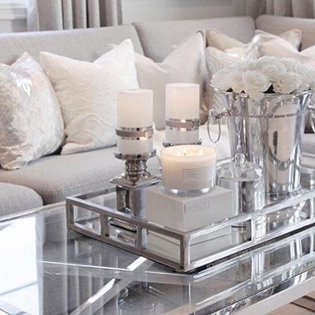 Silver rectangular mirror tray