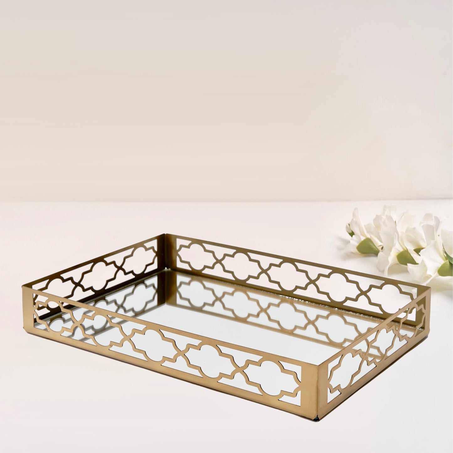 Gold rectangular mirror tray