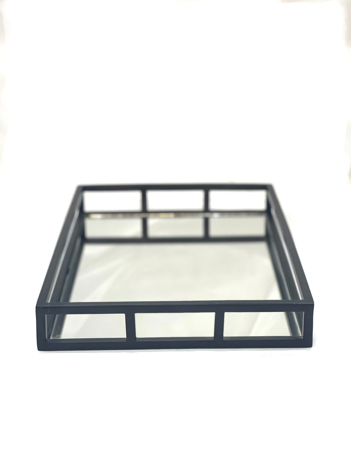 Black rectangular mirror tray