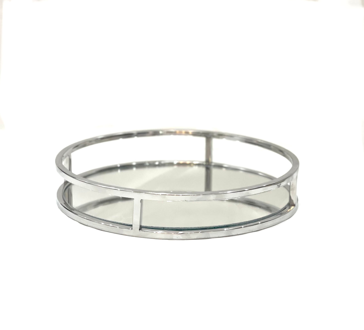 Silver circular mirror tray