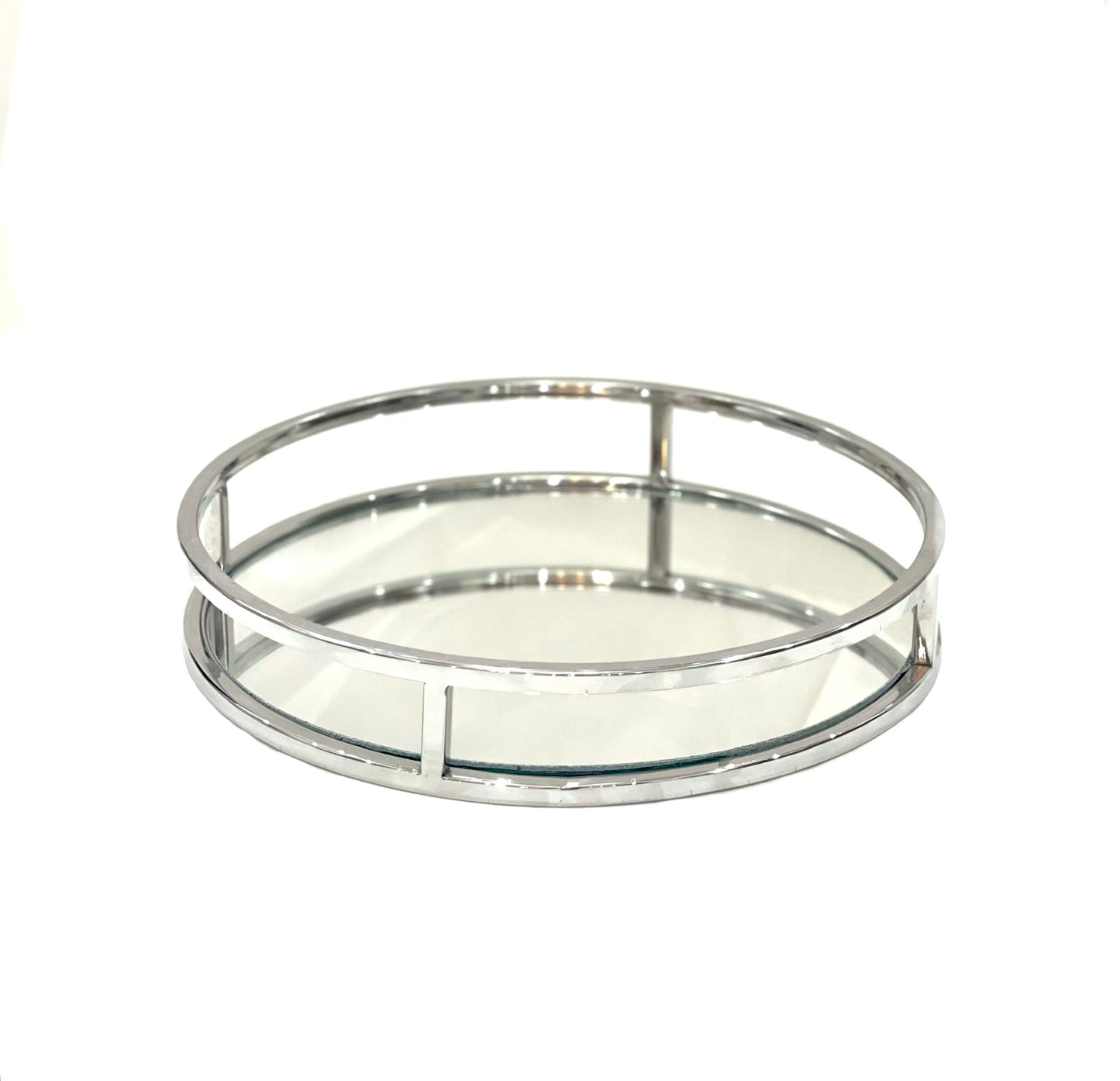 Silver circular mirror tray