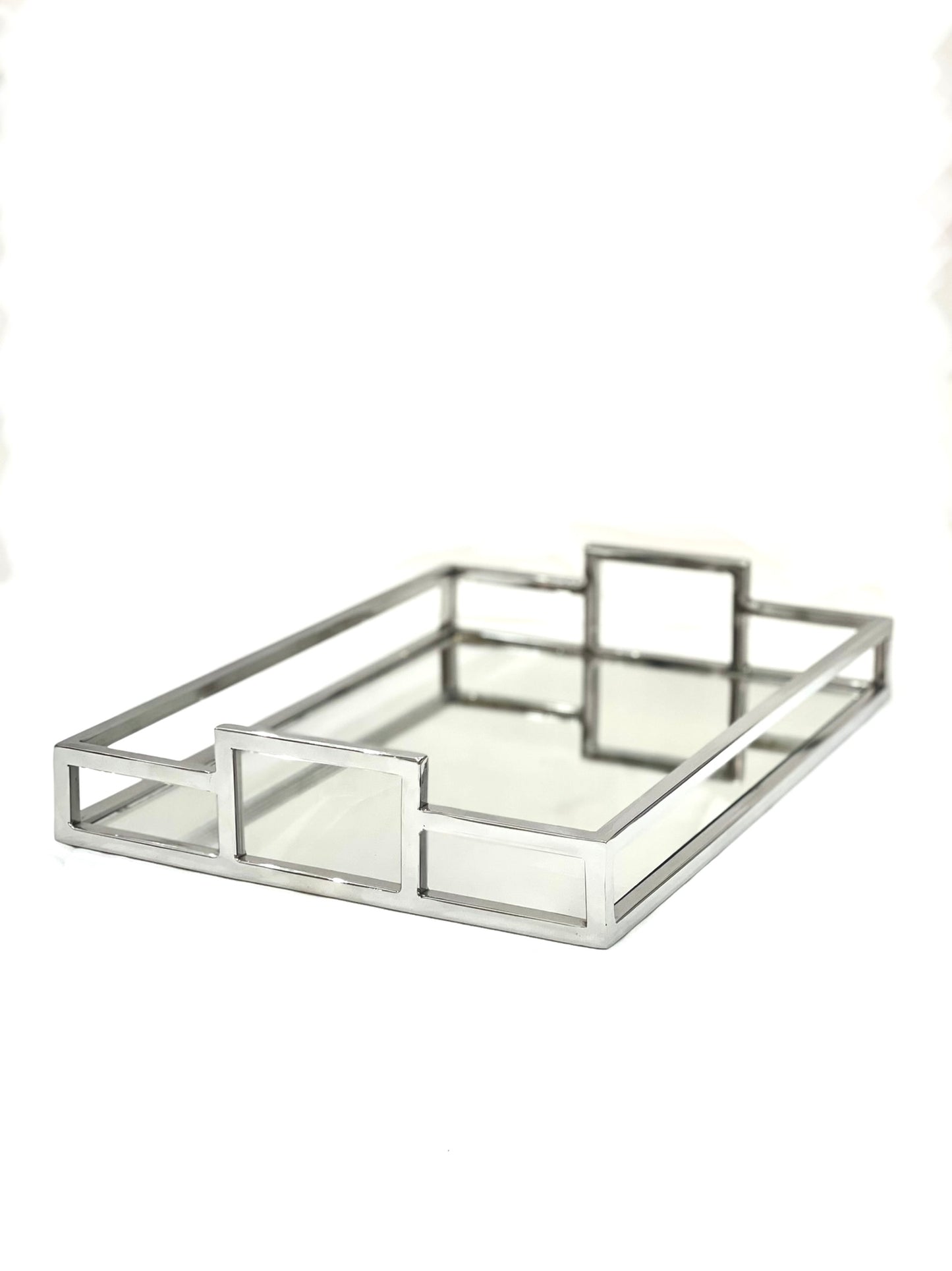 Silver rectangular mirror tray