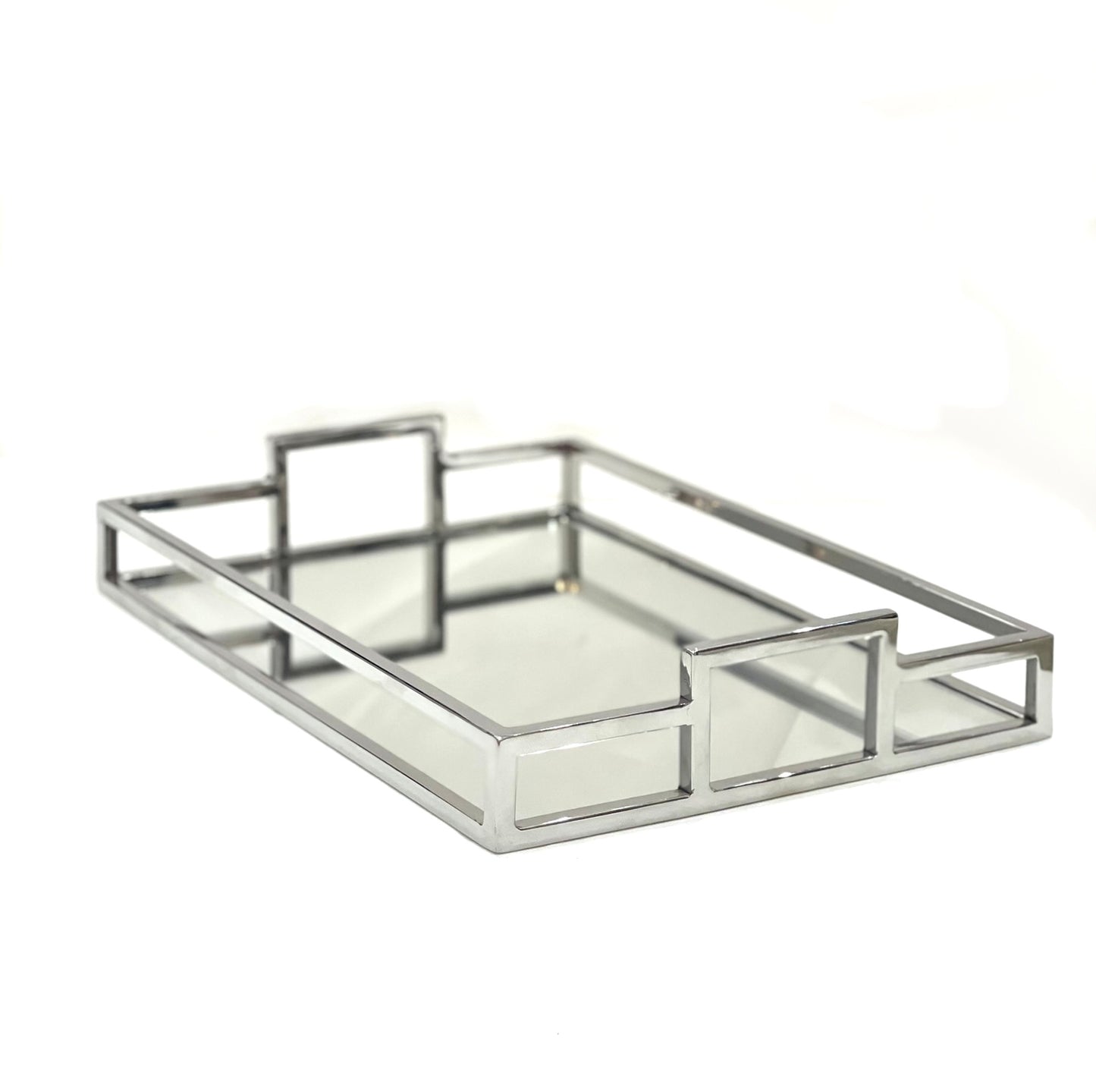 Silver rectangular mirror tray