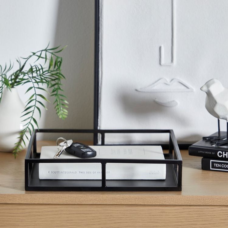 Black rectangular mirror tray