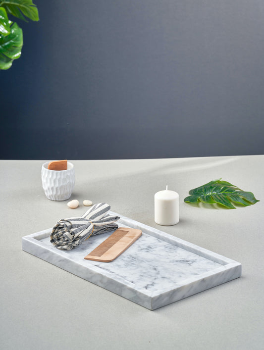 Marble rectangular tray - White