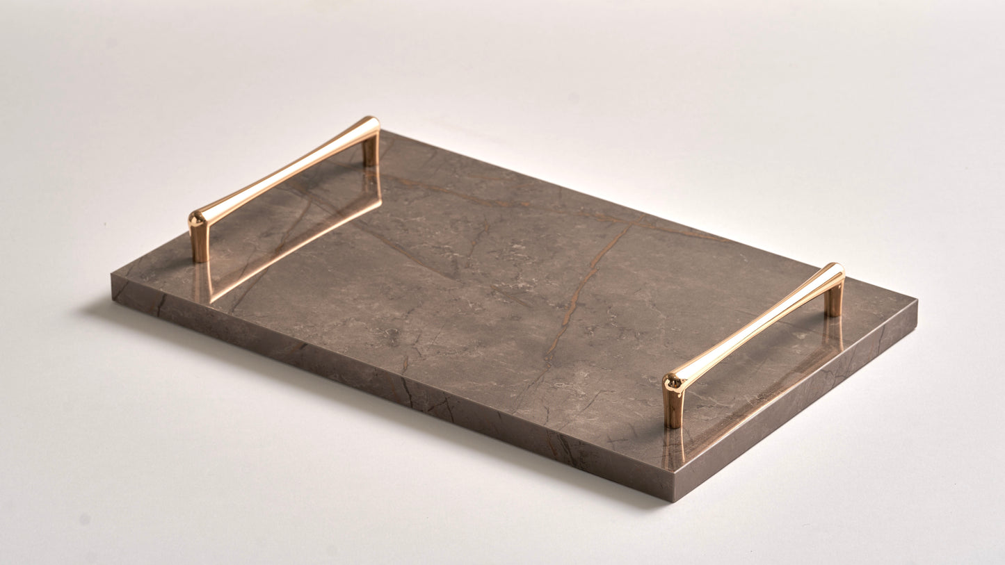 Greyish brown tray gold handles