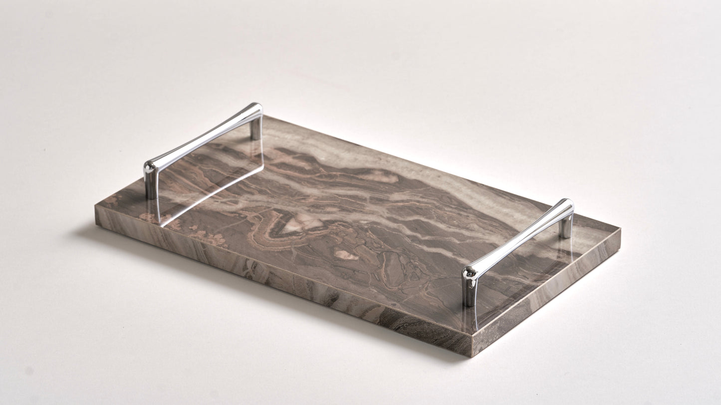 Marble beige tray silver handles