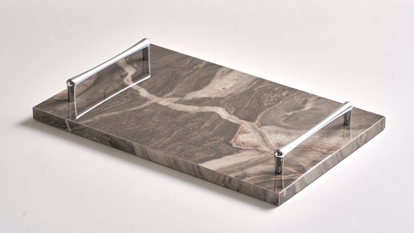 Marble beige tray silver handles