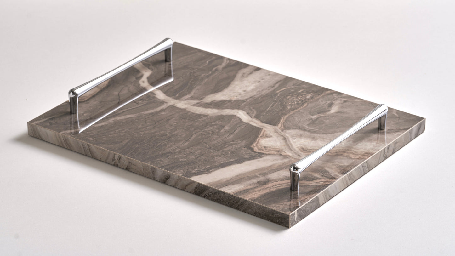 Marble beige tray silver handles