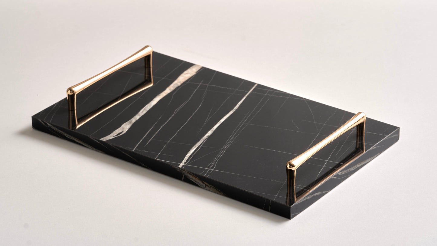 Black tray gold handles