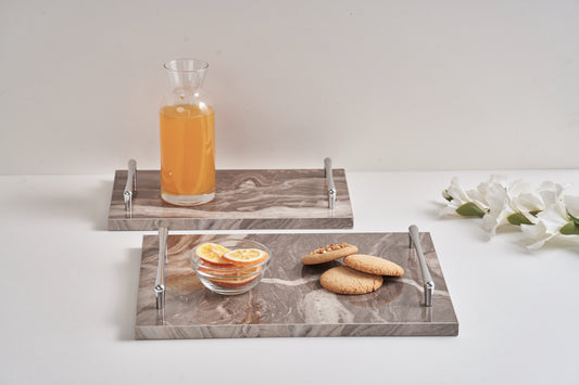 Marble beige tray silver handles